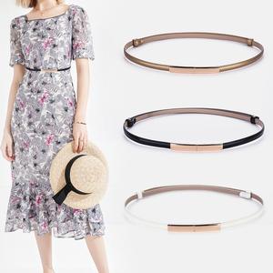 New Fine Belt Women Leather Belt Skinny Metal Buckle Adjustable Waistband Belt