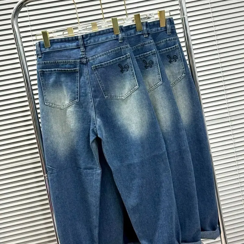 Dài 95cm - Quần Baggy Jean Nữ Thêu Thỏ Nhỏ Xinh Vải Mềm Lưng Cao Tôn Dáng 358 (40-70ky) - nữ  Pants Có Túi quần bò quạ ne Women 3