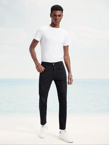 Men's Regular Fit Solid Color Ripped Jeans, Casual Comfy Denim Pants for Daily Wear, Fashion Men's Bottoms for All Seasons, Cotton