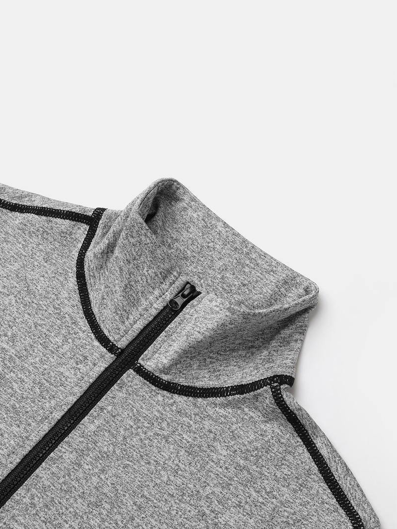 Product Introduction of YOZY Women's Solid Contrast Binding Zip Up Thumb Hole Design Sports Tee, Casual Long Sleeve Stand Collar T-shirt for Outdoor Running, Ladies Sportswear for All Seasons 5