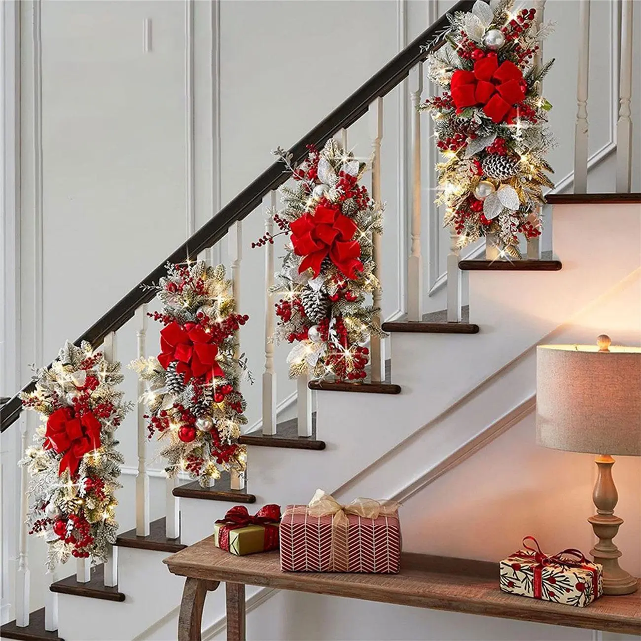 Artificial Pine Cone Wreath, 1 Count Christmas Stair Garland Hanging Decoration, Nordic Home Scene Decoration, Party Decoration Supplies