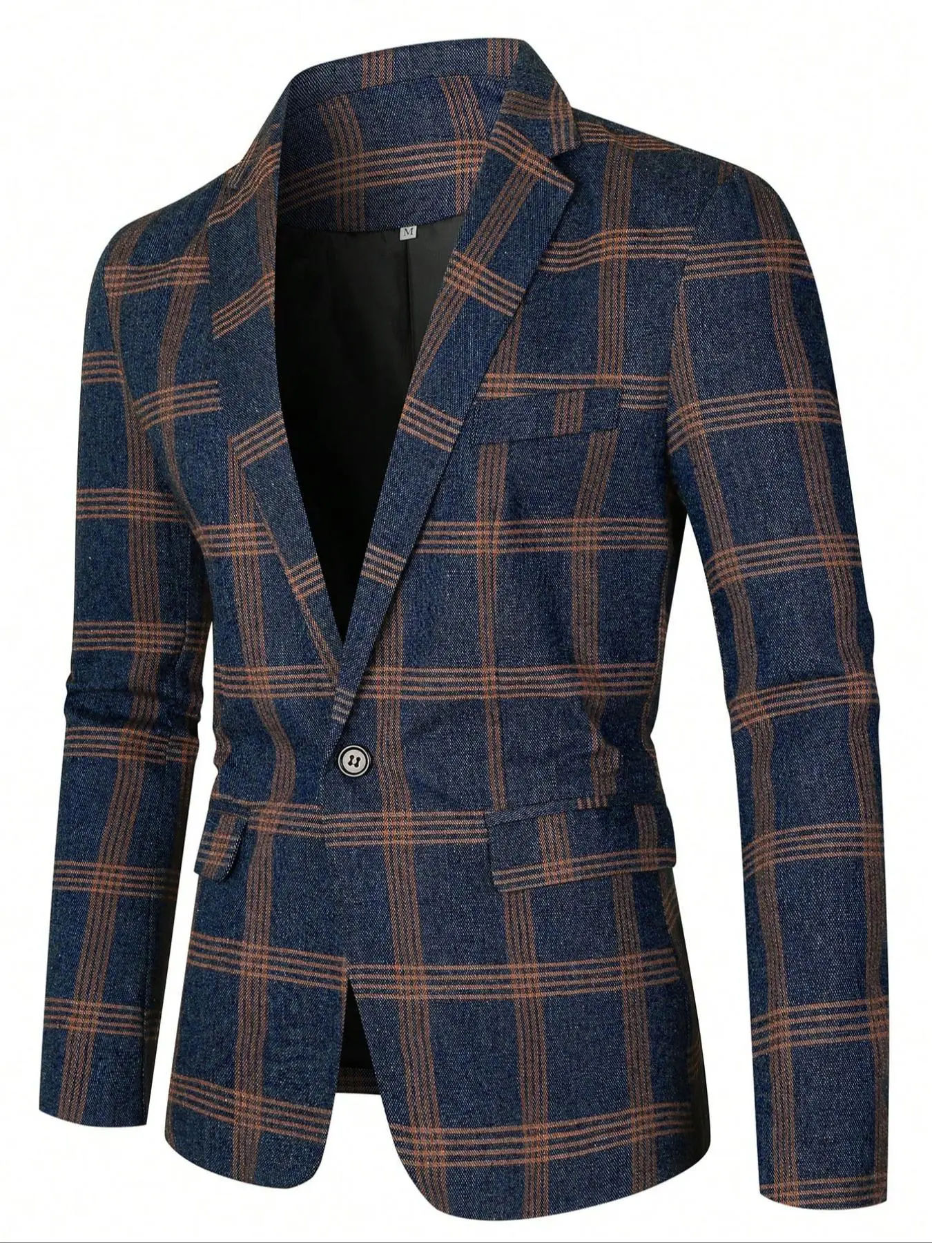 Men's Plaid Print Button Front Suit Blazer, Regular Fit Casual Long Sleeve Lapel Neckline Blazer for Fall & Winter, Men's Clothes for Daily Wear