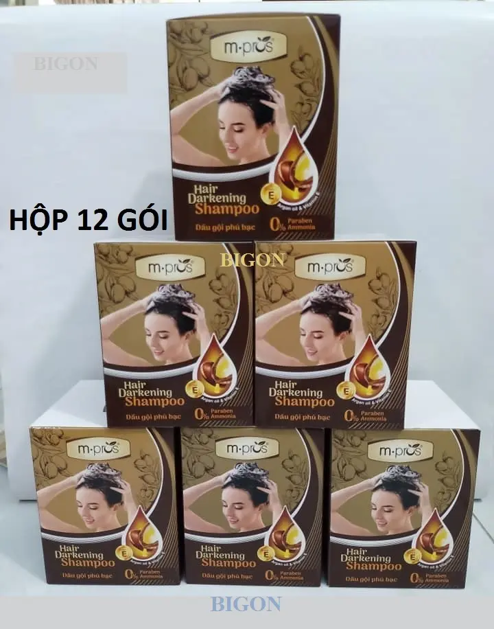 [Nâu Vừa] Dầu Gội Nhuộm Tóc Nâu Vừa Phủ Bạc 100% Thảo Dược Siêu Dưỡng M.PROS GÓI 25ml - M3
