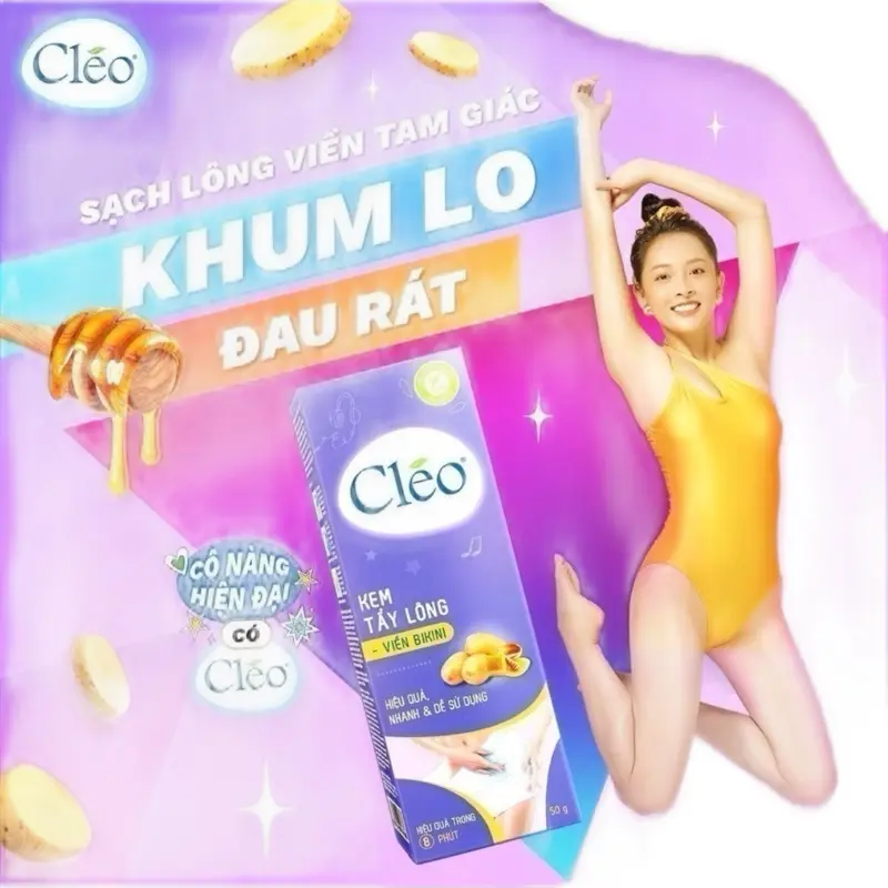 ￼Kem Tẩy Lông Bikini Cléo Tẩy Sạch, Nhanh, An Toàn Không Đau Rát, Mang Lại Hiệu Quả Vượt Trội, 50g