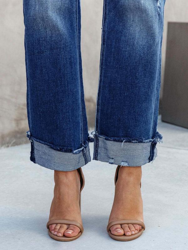 Women's Solid Color Jeans, Casual Comfy Wide Leg Denim Pants for Daily Wear, Ladies Bottoms for All Seasons 5