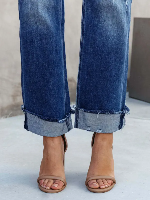 Women's Solid Color Jeans, Casual Comfy Wide Leg Denim Pants for Daily Wear, Ladies Bottoms for All Seasons 5