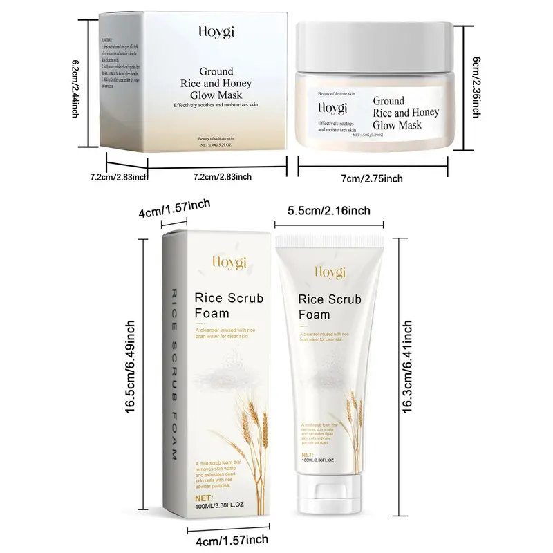 Rice Extract Facial Skincare Kit, 1 Set Rice Scrub Foam & Rice Moisturizing Mask, Facial Skin Care Kit for Women & Men 1