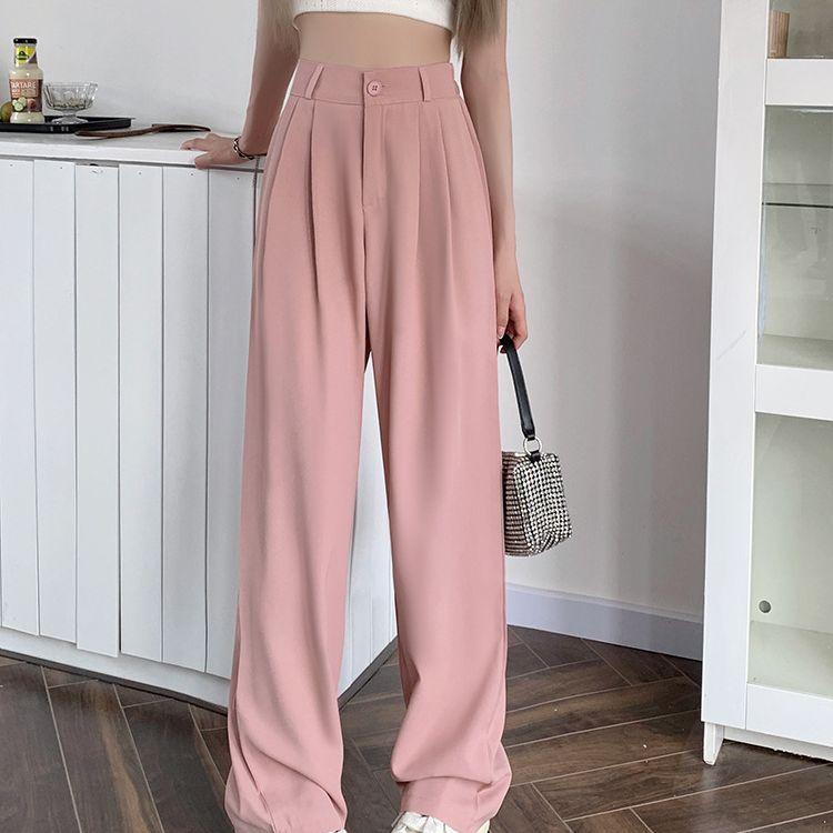 Quần Dài Âu, Màu Đen, Eo Co Giãn, Bó Sát, Phong Cách Thường Ngày Quần Mùa Hè, Dáng Rộng, Quần Ống Rộng, Cạp Cao Nữ, Thời Trang, thụng 1