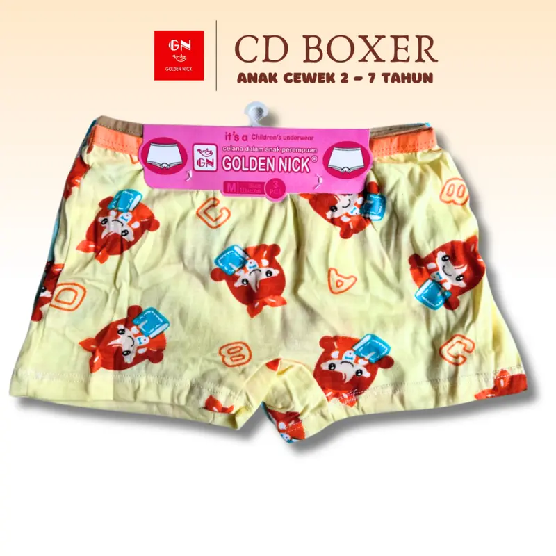 6 Pcs | Celana Dalam Boxer Anak Perempuan Usia 2-7 Tahun | Golden Nick 083 078 | Bahan Katun Full Print 2