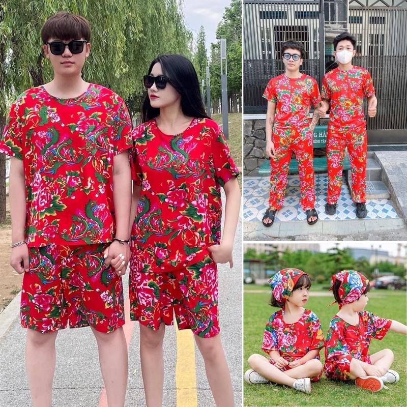 Đồ bộ khăn trải bàn vải con công Chất liệu thun lạnh. Họa tiết in hoa. Cho nam nữ unisex mặc đi chơi ở nhà chúc tết. Đủ size từ 10-100kg Áo Women Top