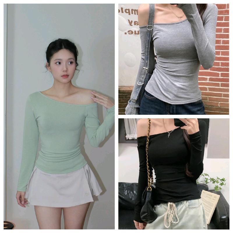 Áo thun trễ vai một bên tay dài,chất lụa xịn áo cổ lệch vai, tôn dáng Nữ Women Top Ong A126 áo thun tre vai baby tee
