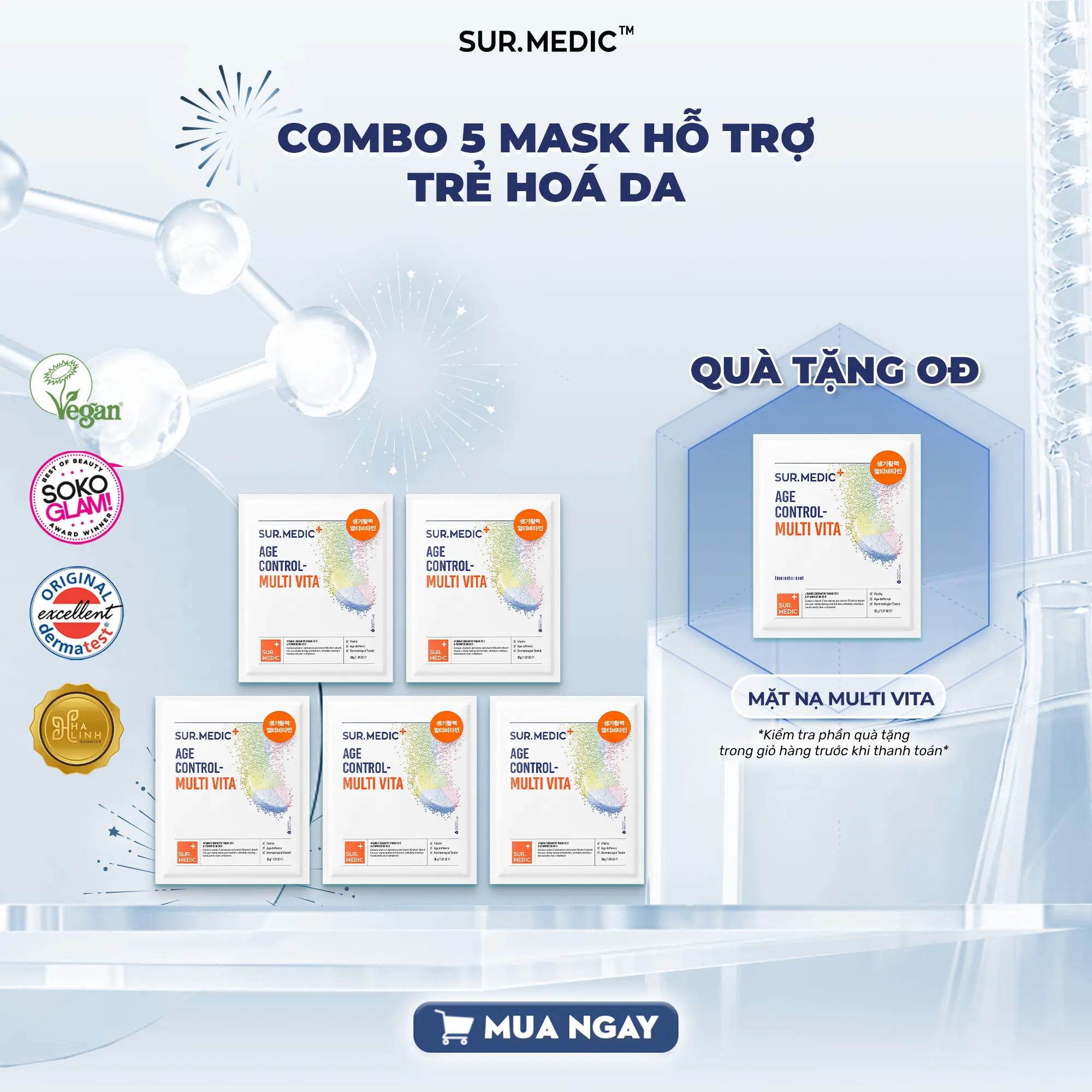 Mua 5 Tặng 1 Mask - Combo 5 Mặt Nạ Hỗ Trợ Dưỡng Da Sur.Medic Mask 30g/miếng