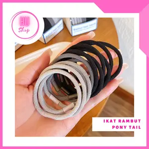 1 Pack isi 10 Ikat Rambut Karet Polos Elastis Gaya Korea / Karet Gelang / Kuciran Rambut Wanita