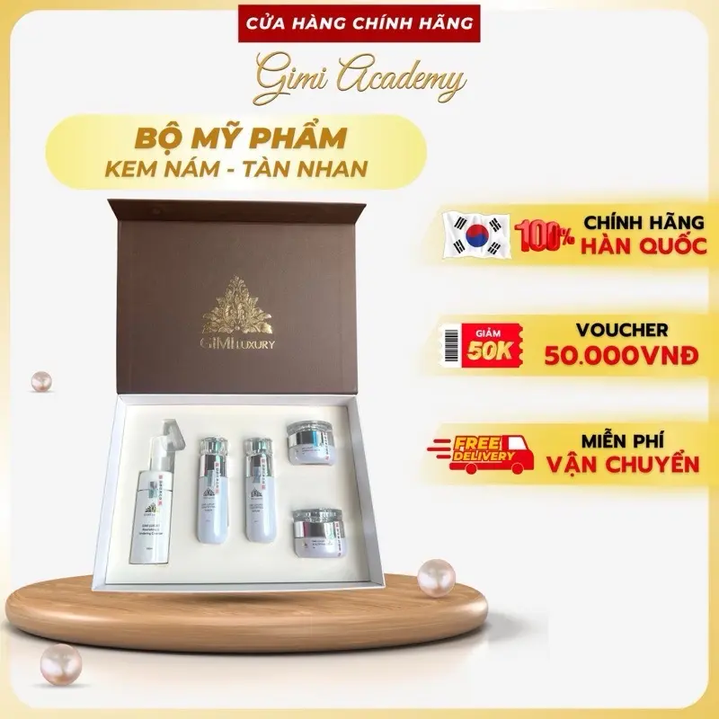 ￼Gimi Luxury : Bộ kem nám Hàn Quốc mẫu vỏ nâu Sữa rửa mặt đầu cọ