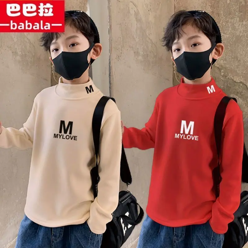 Áo Hai Mặt Dralon, Cho Bé Trai, Cổ Lọ Nửa, Lót Lông Cừu, Dày Dặn, Thích Hợp Cho Mùa Thu Và Mùa Đông, Áo Thun Dài Tay Giữ Nhiệt, Cho Trẻ Em Trung Và Lớn 6