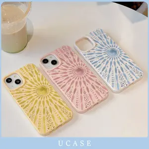 UCASE Case iPhone 13 11 12 14 15 16 Pro MAX 17 Air 7 8 6 6S Plus XR XS MAX 7Plus 8Plus SE Case iPhone Casing Silikon Sunburst Engraving Pastel Phone Case