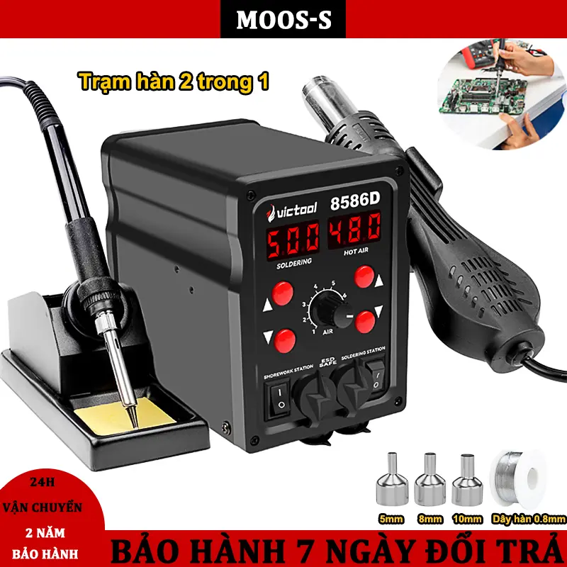 (BH 10 năm) Máy hàn điện tử mini 2 trong 1,Mỏ hàn thiếc điện tử,Máy hàng sắt điện tử,Trạm hàn bằng máy thổi nóng,Máy hàn điện đi kèm dây hàn 0.8mm