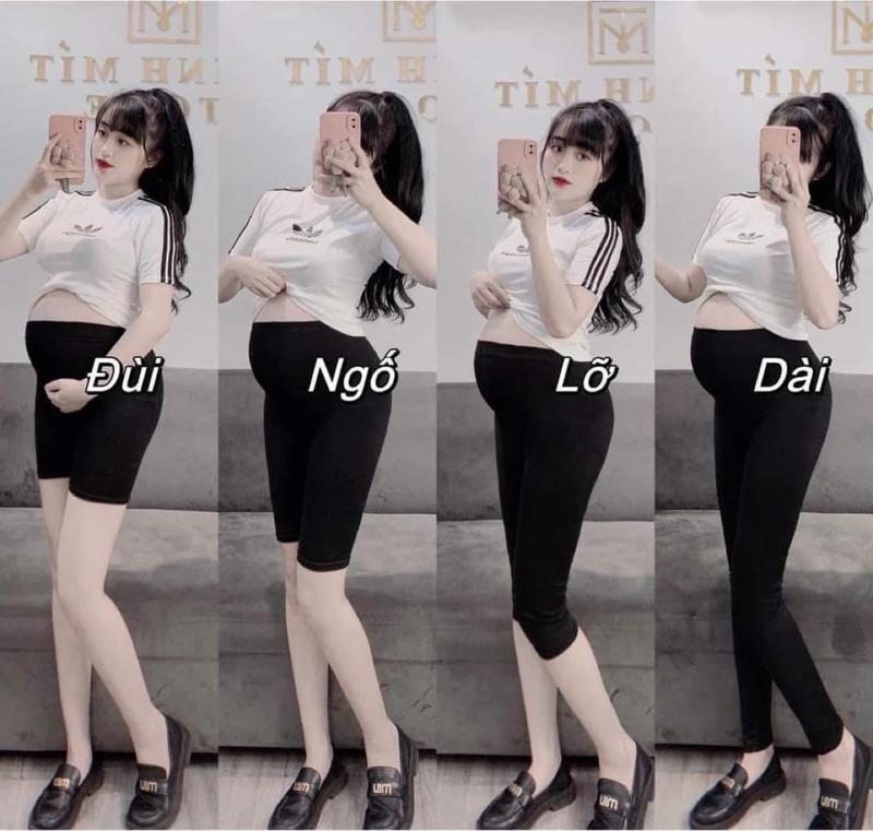 40 - 115kg Quần Bầu Legging Đùi Ngố Lững 9 Tất Và Dài Không Có Đáp Bụng Cạp Cao Chất BozipCotton Co Giãn 4 chiều Có Chun Chỉnh Bụng