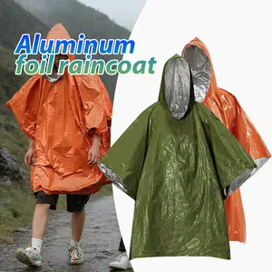 [2 sisi] jas hujan Emergency Jas hujan dari kertas aluminium Berkemah Liar Raincoat Bertahan Hidup Peralatan