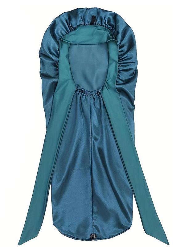 Solid Color Long Satin Bonnet with Bowknot Design (2pcs), Elastic Tie Band Adjustable Straps Jumbo Size Silk Bonnet for Women, Sleeping Bonnet, Fashion Accessories for Daily Use 5