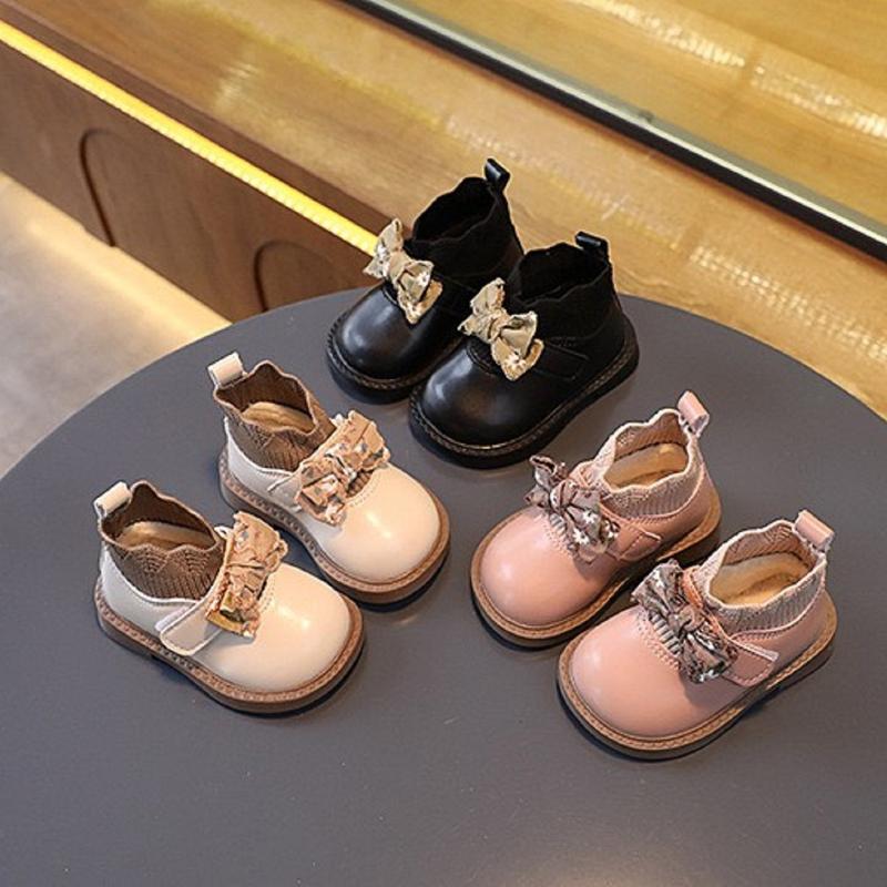 Giày Boot Cao Cổ Cho Bé Gái Giày Búp Bê Cổ Chun Len Có Lót Lông Cho Bé Phong Cách Vintage Da Mềm Êm Chân 8086 Voi Sandal