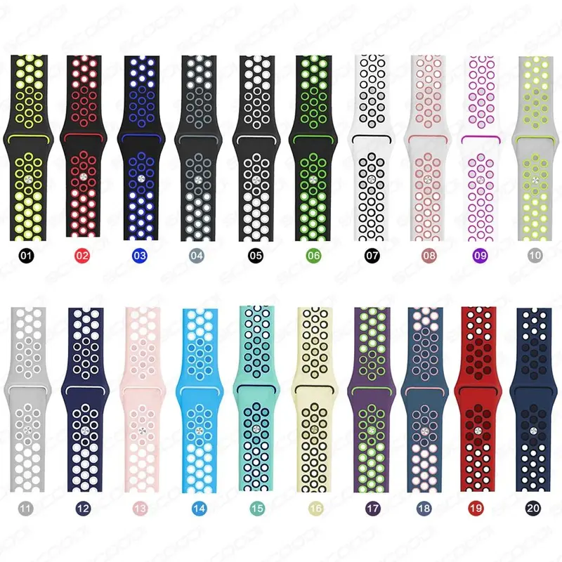 Dây đeo bằng silicon, dành cho iWatch Ultra Series 8 / 7 / 6 / SE / 5 / 4 / 3 / 2 / 1, Có 38mm, 40mm, 42mm, 44mm, 41mm, 45mm và 49mm, Thiết kế lỗ thoáng khí, Thích hợp cho thể thao 1
