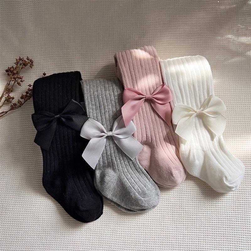  Quần tất cho bé gái 6-28kg quần len tăm gắn nơ xinh chất thun cotton dày dặn co giãn 4 chiều cho trẻ em 6 tháng -10 tuổi 