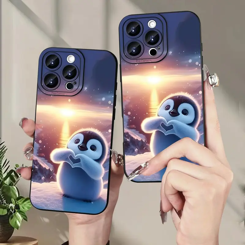 Cute Penguin Pattern Phone Case, Decorative Phone Protector Cover, Phone Accessories Compatible with iPhone 11 12 13 14 15 Pro Max XR X XS 7 8 Plus SE Mini 6