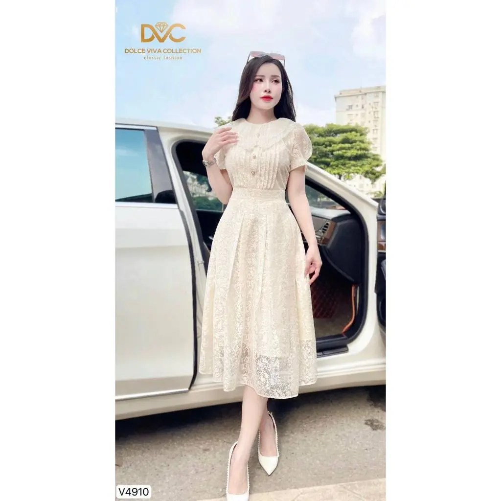 V4910 Váy đầm ren 3D coorr sen siêu xinh , nhẹ nhàng mặc đi làm đi chơi thiết kế cao cấp- CHÍNH HÃNG DVC