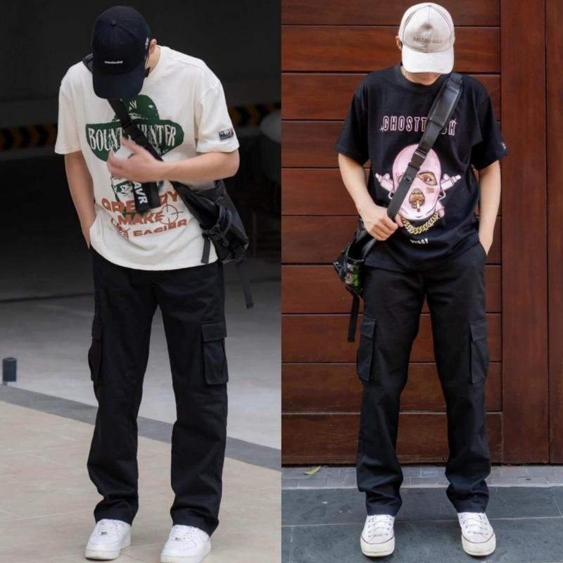 Quần Jogger Nam Túi Hộp Dây Rút Gấu Cạp Chun Vải Kaki Mềm Kiểu Hàn Quốc Quần ống Suông Nam Dáng Dài Rộng thể thao Sport Tập Thể Dục