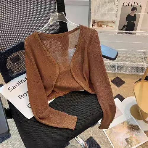 Áo Chống Nắng, Dáng Rộng Ngắn, Phong Cách Hàn Quốc, Dễ Phối Đồ, Thời Trang, Dài Tay Mỏng, Áo Cardigan Dệt Kim, Dành Cho Phụ Nữ Mùa Xuân Và Mùa Hè, Inverness 3