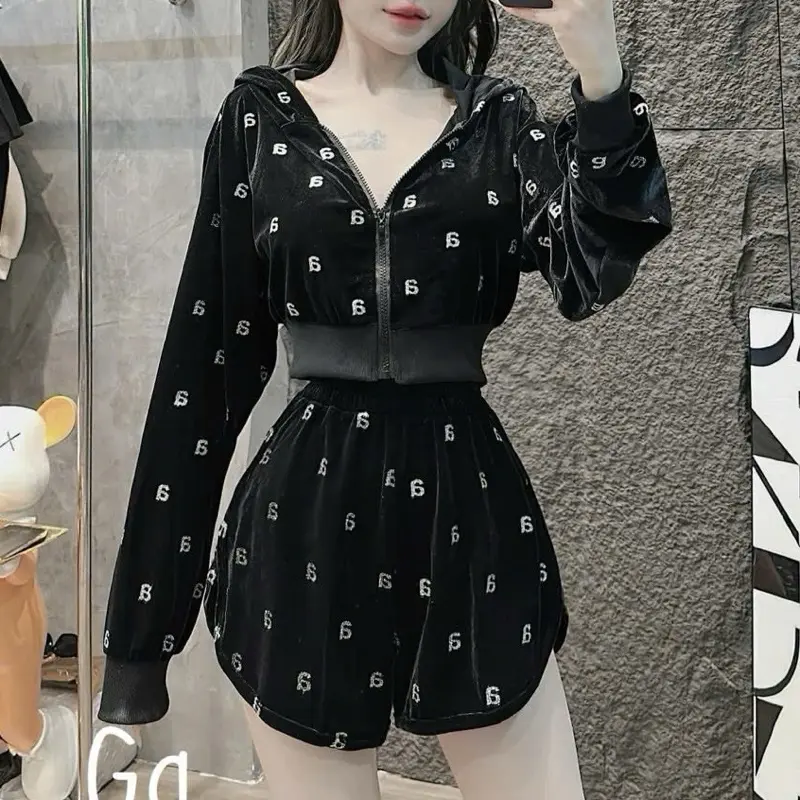 L017- Sét nhung 2 món đính đá siêu sang gồm áo khoác dây kéo tay dài phối quần lưng chun (38-55kg) Nữ Women 2