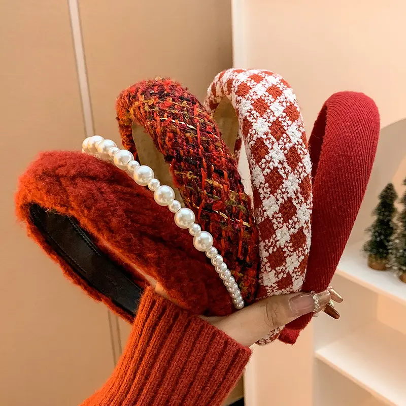 Băng Đô Giáng Sinh, Chất Liệu Nhung, Vương Miện Cao, Phong Cách Cổ Điển Màu Đỏ, Dành Cho Nữ, Người Nổi Tiếng Trên Internet Hàn Quốc, Kẹp Tóc Cạnh Rộng, Phụ Kiện Tóc Women Thun Titan headband 3