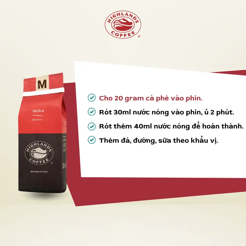 Cà phê rang xay Moka Highlands Coffee gói 200g Cafe 4