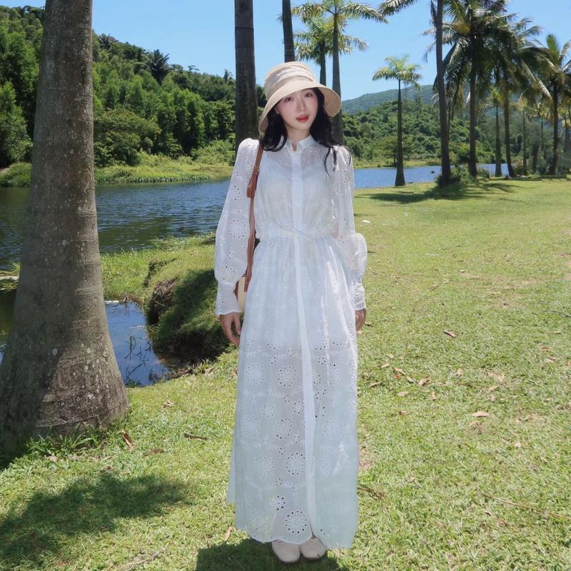 CẨM| Váy maxi tay bồng “ Cẩm Tú” Dress ( kèm lót lụa hai dây) chất liệu thô boi thêu hoa phong cách nữ tính cho Women