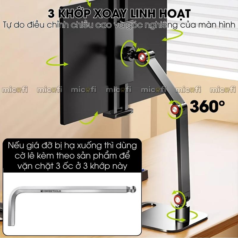 Arm Màn Hình Micofi, Kệ Để Giá Tay Treo Đỡ Màn Hình Phụ Máy Tính Bảng PC iPad Xoay 360 Độ Di Động 2