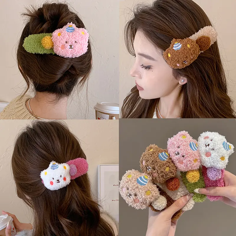 Lovely Plush Cartoon Bear Hair Claw for Women Chic Ponytail Duckbill Clip Hair Accessories
