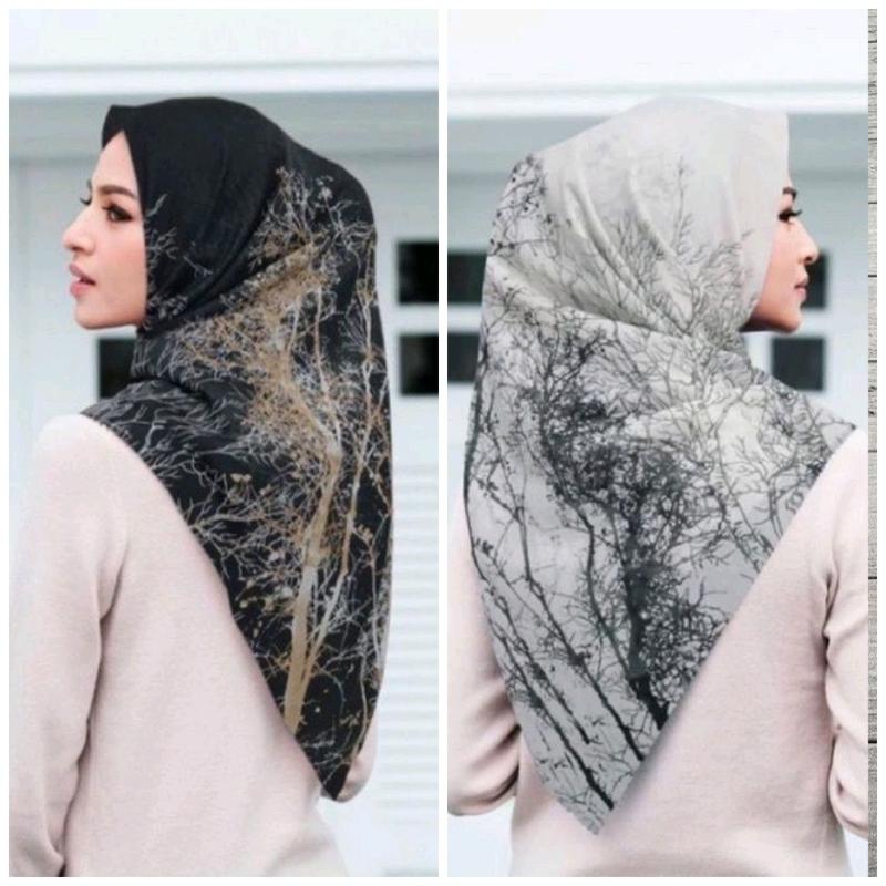 Hijab Segi Empat Motip Akar Series Mewah Voal Muslim Square Kerudung Printing 0