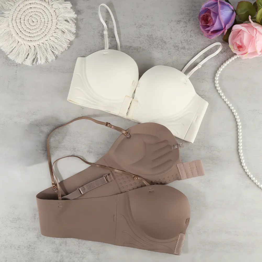 Front buckle strapless bra/women's thickened, gathered and small breasts shows large, non-slip, invisible tube top/seamless and comfortable bra without steel ring underwire DDUN