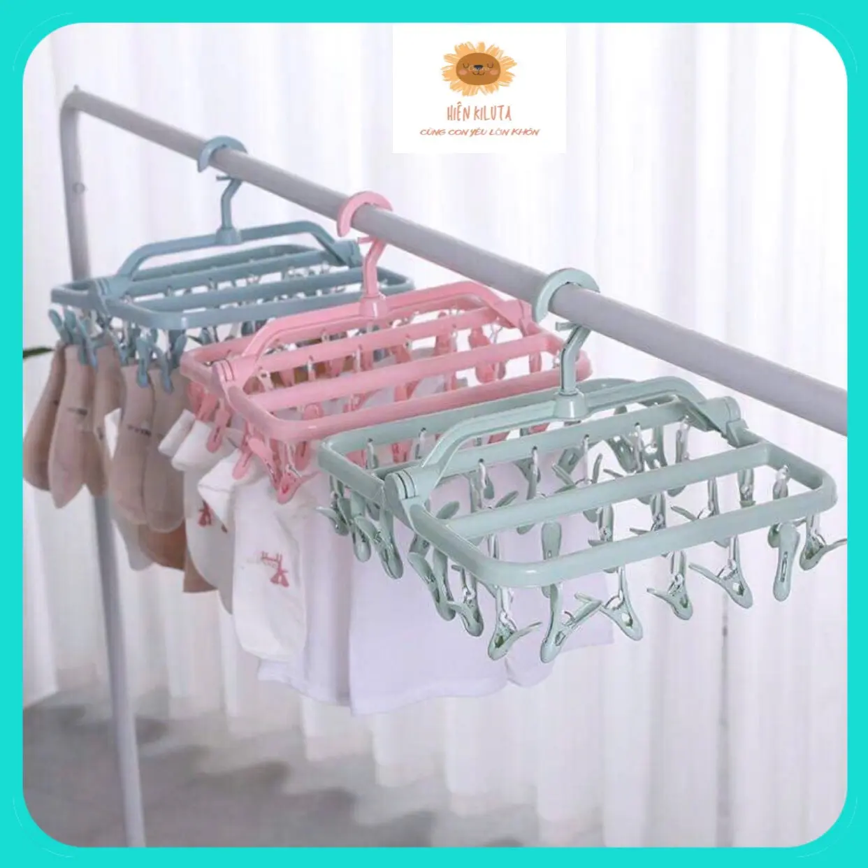 Móc chùm 32 kẹp gấp gọn phơi bao tay, bao chân khăn sữa cho bé sơ sinh /Móc chùm 32 kẹp đa năng, gấp gọn,tiện dụng-Hiên Kiluta