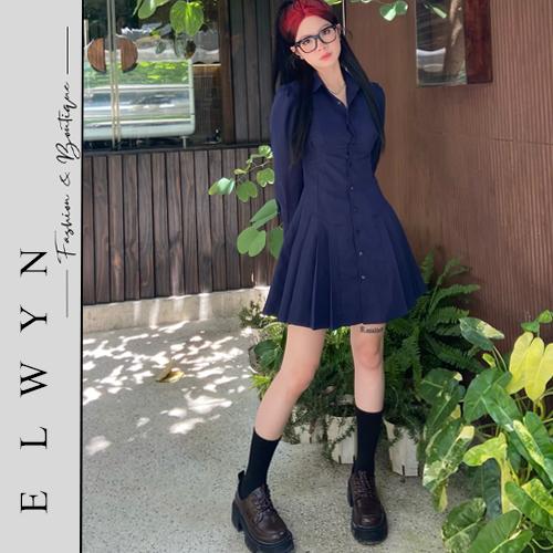 Váy sơ mi dáng dài chân xếp li ôm eo siêu tôn dáng ELWYN EL54