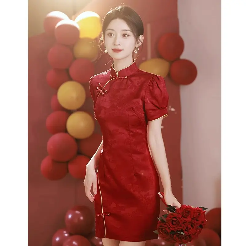 Sườn Xám Đỏ, Bộ Sưu Tập Mùa Hè Mới 2024, Phong Cách Cải Tiến, Thích Hợp Cho Bé Gái, Trẻ Trung, Trung Quốc Hàng Ngày, Nhỏ Và Ngắn, Thích Hợp Cho Kỳ Thi Tuyển Sinh Đại Học Women Dress