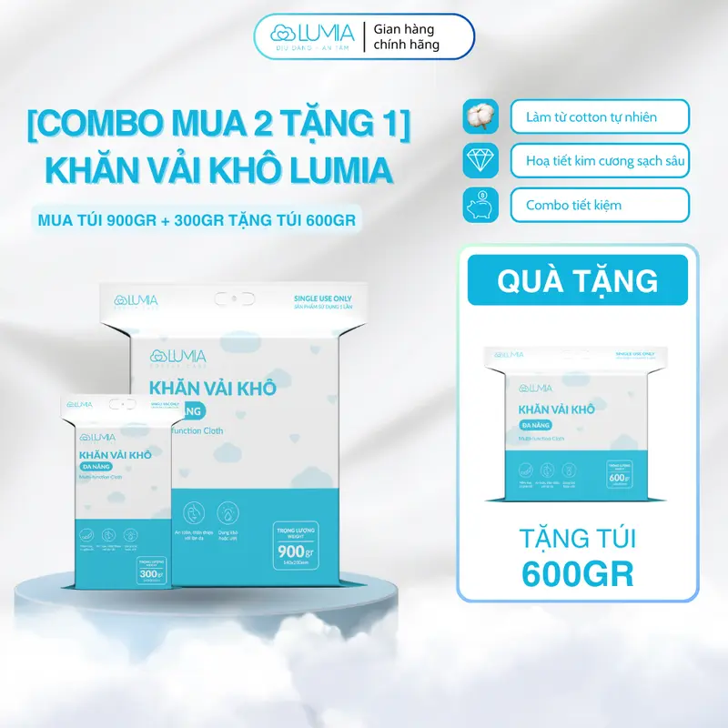 [Đa Kho] [Tặng Gói 600G] Combo 2 Túi 900GR VÀ 300GR Khăn Vải Khô Đa Năng Dành Cho Mẹ Và Bé Lumia An Toàn  Cho Bé 1
