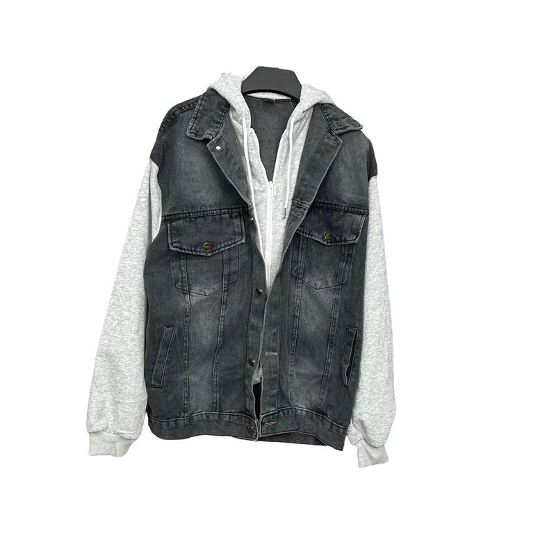 Áo Khoác Jean Pha Nỉ Tay Và Có Nón,có Dây Kéo.Phong cách thời trang cá tính.Free size dưới 65kg.Huyền Thanh Shop Menswear Nam Có Túi Jacket Có Cổ