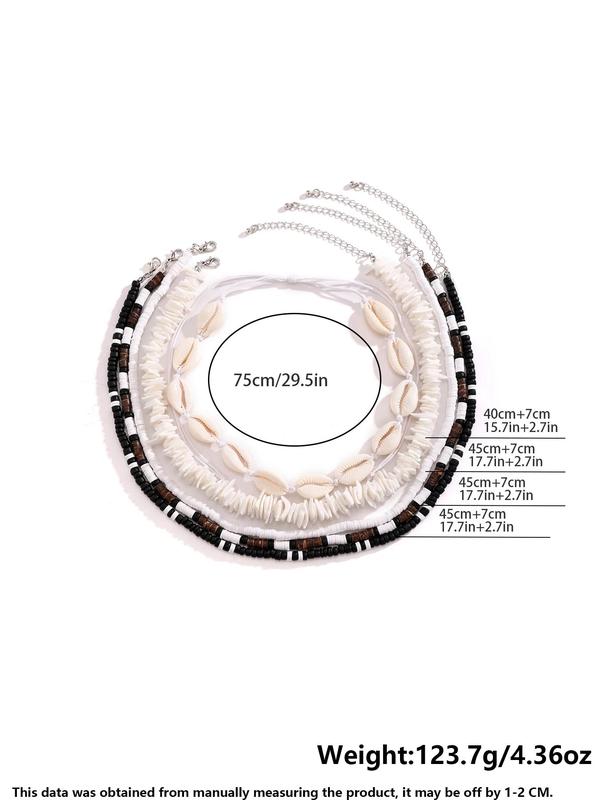 Men's Boho Style Shell & Clay Beaded Design Necklace (5pcs/set), Fashionable Beaded Necklaces for Men, Casual  Trendy All-match Jewelry As Birthday Gift 1