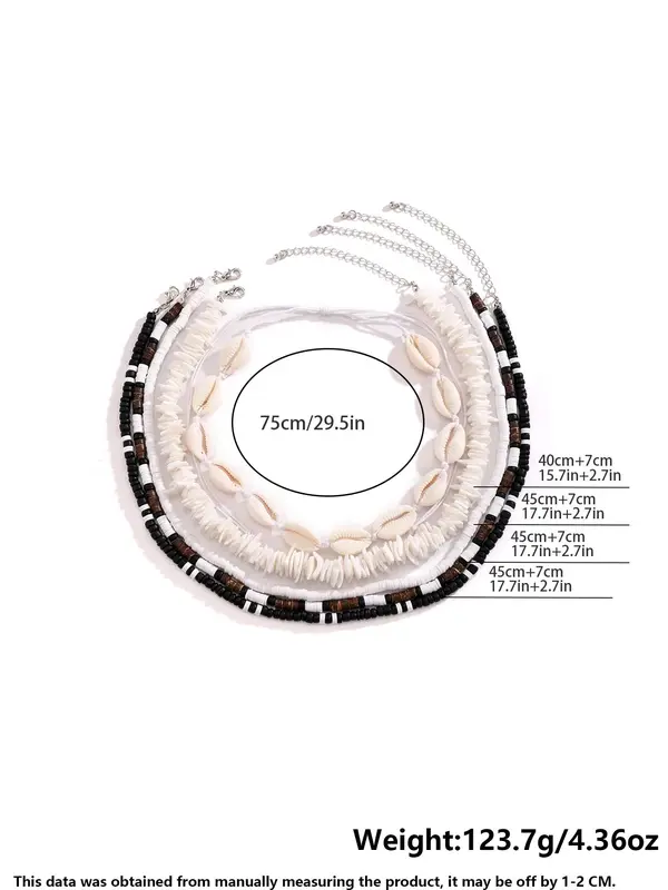 Men's Boho Style Shell & Clay Beaded Design Necklace (5pcs/set), Fashionable Beaded Necklaces for Men, Casual  Trendy All-match Jewelry As Birthday Gift 1