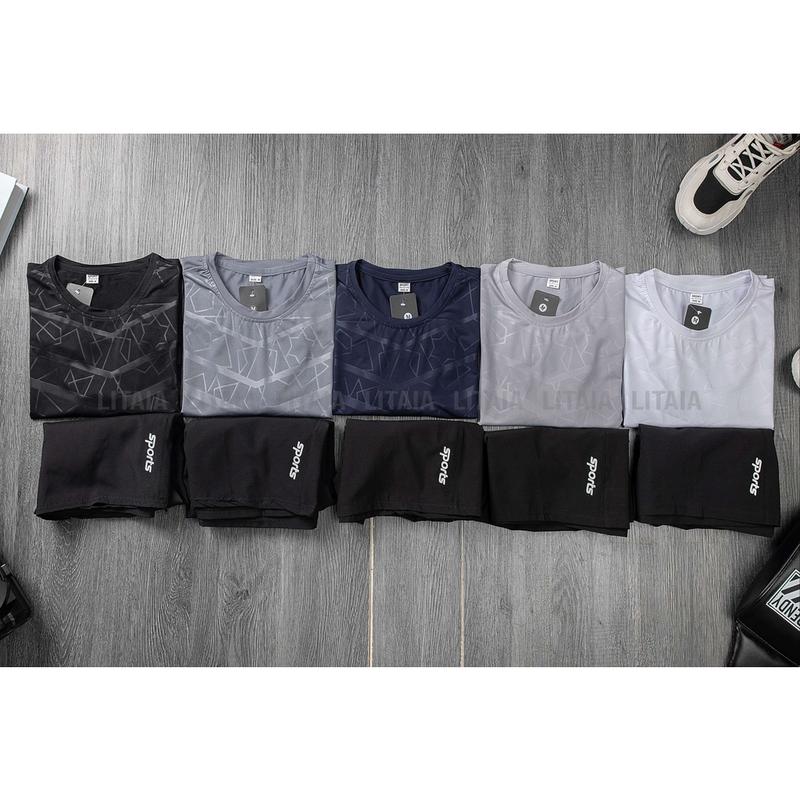 Combo 2 Bộ Quần Áo Thể Thao Chất Vải Áo Thun Lạnh Quần Gió Co Giãn Thấm Hút Mồ Hôi 5 Màu Sport 2