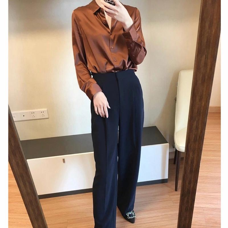 Three M 2520 Atasan kemeja blouse adella pain shirt import original terbaru new terlaris satin nyam murah sexy Katun Bunga Polos Slim-fitting 7