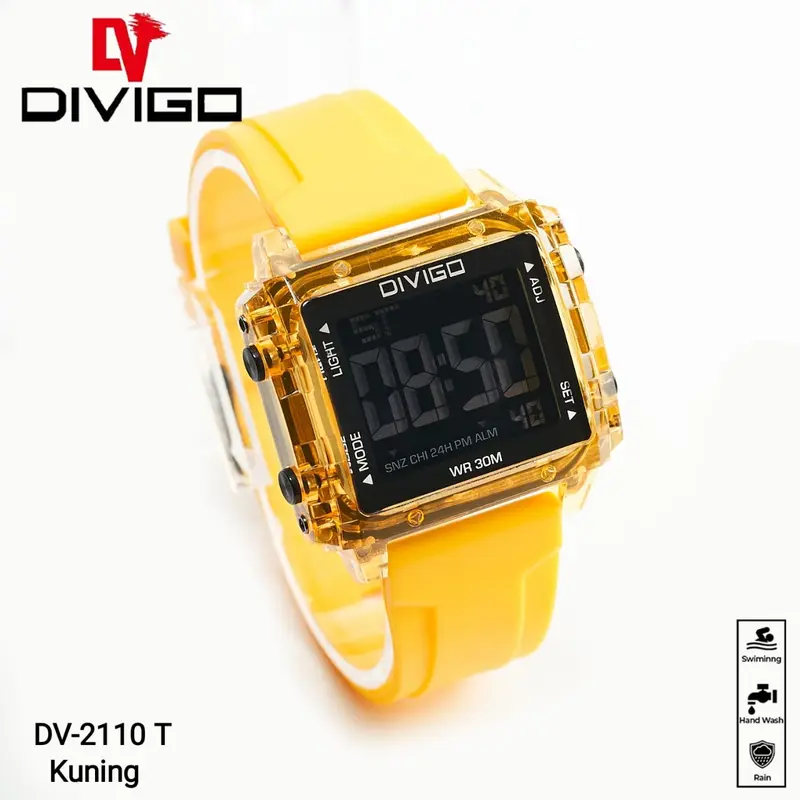 Jam Tangan Wanita DIVIGO DV-2110 Transparan Original Digital Kotak Strab Rubber Tahan Air Digital Besi Stainless 6