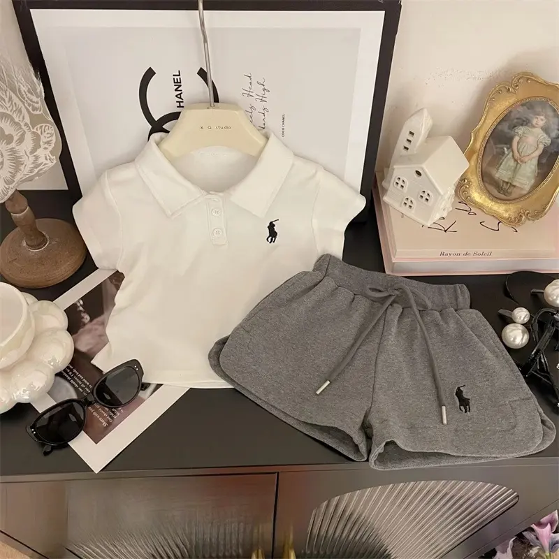 Bộ Đồ Hai Mảnh Cho Bé Gái, Thời Trang Phong Cách Hàn Quốc Mới, Đơn Giản Và Thường Ngày, Áo Polo Và Áo Thun, Quần Đùi, Thời Trang, Thích Hợp Cho Mùa Hè